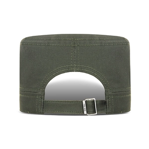 Army green canvas cadet cap back view showing adjustable metal buckle and durable fabric