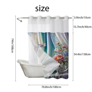 Detailed size chart for floral shower curtain showing 188cm height and 180cm width dimensions