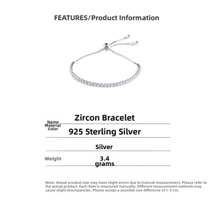 Detail view of S925 sterling silver adjustable tennis bracelet with zircon stones