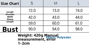 Detailed size chart for lace patchwork blazer showing bust, length, and sleeve measurements