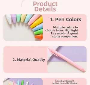 Detail of candy-colored matte pens with metal tips and vibrant macaron finish