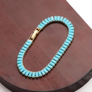 Rectangle Turquoise Link Bracelet 18K Gold Plated Geometric Zircon Minimalist Elegant Fashion Jewelry With Fold Over Clasp