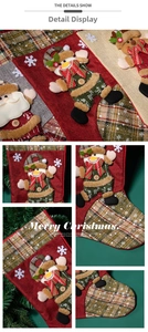 Detail of Christmas stocking with 3D snowman, santa design and snowflake embroidery