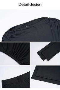 Detail view of black knit fabric showing ruching and elastic bands on the y2k set