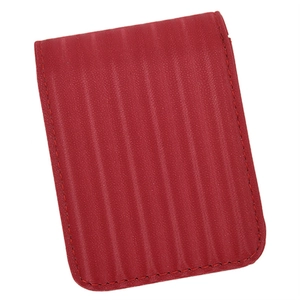 Mini red leather cosmetic bag with mirror and vertical striped pattern for travel