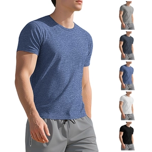 Men T-Shirt Heathered Knit Polyester Breathable Quick Dry Fitness Running Sport Crew Neck Casual Short Sleeve Lightweight