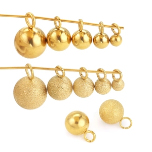 Round Ball Bead Pendants Stainless Steel Smooth Frosted 18K Gold Plated DIY Jewelry Making Accessory