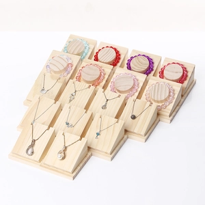 Solid Wood Jewelry Display Stand Necklace Pendant Holder Bracelet Bangle Organizer Retail Showcase Natural Texture
