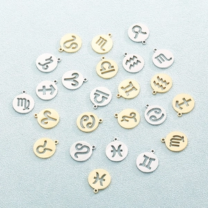 Minimalist gold and silver 12 zodiac hollow round metal pendant set for couples