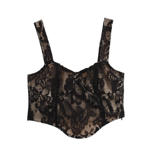 Damen Spitzen Bustier Top Sexy Floral Camisole Hautfarbenes Futter Crop Tank Ärmellos