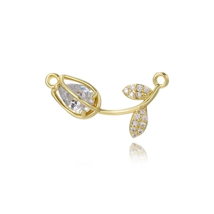 Gold tulip flower connector with teardrop crystal for DIY jewelry making and assembly