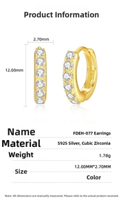 Detailed size and technical specification chart for S925 silver cubic zirconia earrings