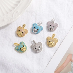 Cute Bear Head Pendant Copper Inlaid Colorful Cubic Zirconia DIY Jewelry Accessories For Women Animal Charm Pendant