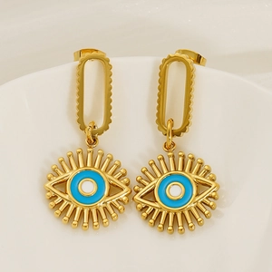 Orecchini malocchio placcati oro 18k con smalto blu e intarsio di cristalli