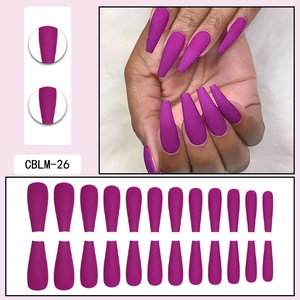 Set completo di 24 unghie finte lunghe ballerina color magenta opaco con guida misure