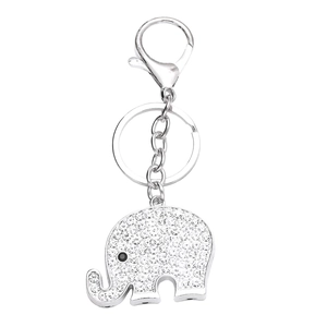 Sparkling silver elephant keychain featuring crystal rhinestones and lobster clasp