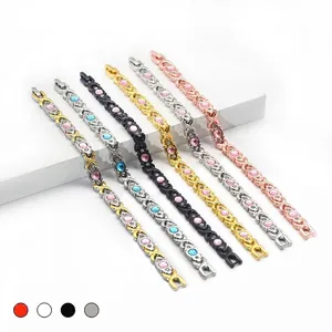 Magnetic Therapy Bracelet Stainless Steel Rhinestone Inlaid Fashion X Shape Link Health Energy Jewelry For Women