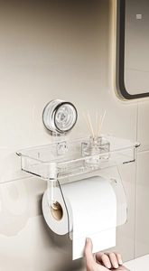 Wall-mounted transparent bathroom paper holder with shelf and smooth pull mechanism