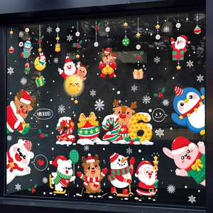 Christmas Window Stickers Static Clings PVC Reindeer Santa Snowman Cartoon Festival Home Decor Shop Display Double Sided