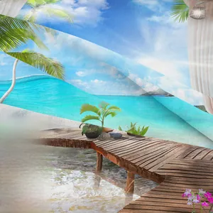 Gros plan sur la texture du tissu imprimé en haute définition de la tapisserie plage tropicale