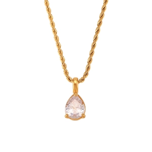 Collana a catena a fune dorata da 2mm con pendente in cristallo a goccia d'acqua