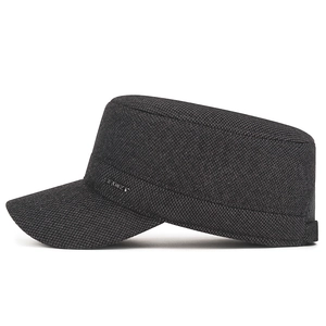 Winter charcoal grey wool cadet cap with fleece lining and metal sport accent