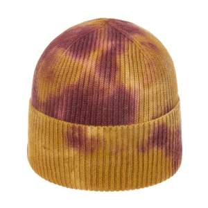 Tie-dye ribbed knit beanie hat with gradient ginger and burgundy street style texture