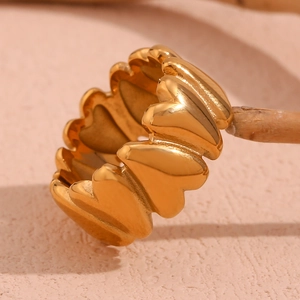 Heart Ring Interconnected 18K Gold Plated 316L Stainless Steel Hollow Geometric Artistic Wave Chic Finger Jewelry For Women