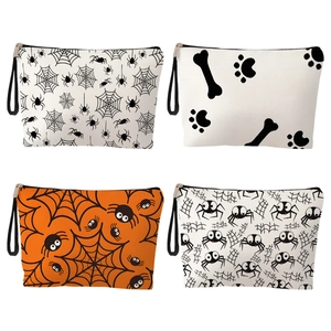 Four-piece set of Halloween makeup bags with spider web and bone patterns
