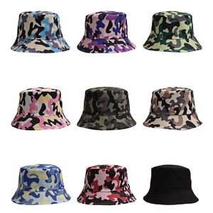 Unisex camouflage bucket hat collection featuring nine vibrant outdoor sun protection styles