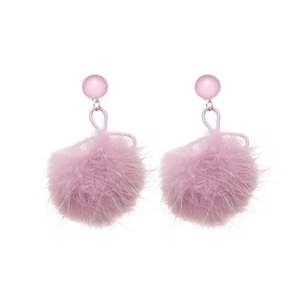 Orecchini a fiocco viola con pompon in ecopelliccia morbida e perline rotonde da donna