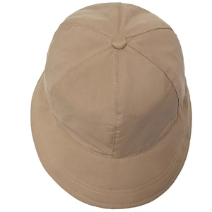 Khaki wide-brim sun hat with classic six-panel structure and reinforced stitching details