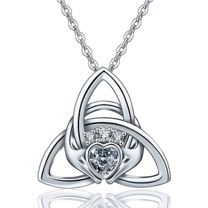 Elegant s925 silver Celtic knot heart pendant necklace with shimmering zircon stones