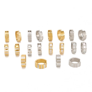 18k gold plated stainless steel hoop earrings set with zircon and natural stone