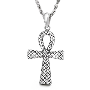 Pendentif Croix Ankh Acier Inoxydable Égyptien Symbole De Vie Vintage Punk Texture Serpent Pour Hommes