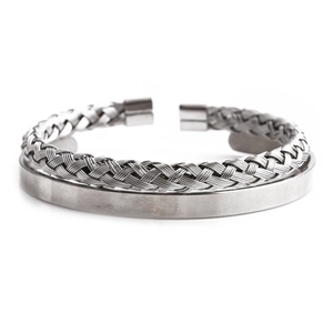 Set di bracciali rigidi aperti in acciaio inossidabile oro e argento a treccia