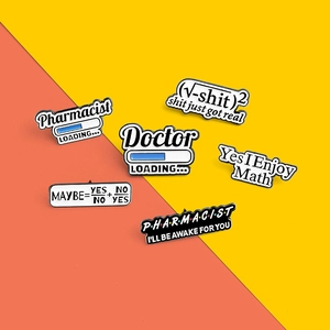 Set of 6 metal enamel lapel pins with pharmacist and math logic humor on a yellow background