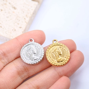Vintage Elizabeth II stainless steel coin pendants in gold and silver finish