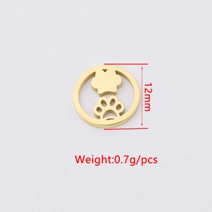 12mm gold round metal pendant with hollow cat paw and heart design for DIY jewelry
