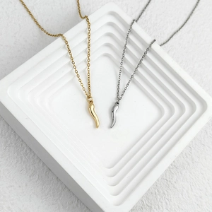 Italian Horn Cornicello Pendant Necklace 304 Stainless Steel 18K Gold Plated Minimalist Chili Lucky Jewelry For Women Men