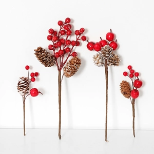 Artificial Christmas Red Berry Branches With Pine Cones Foam Simulation Berries DIY Floral Arrangement Home Decor