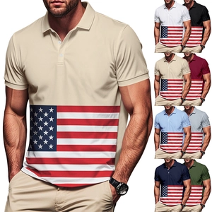 Men's polo shirt with American flag print, available in multiple colors including light yellow