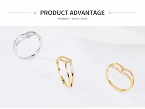 Detailed view of fashion V-shaped silver and gold rings with sparkling zircon accents