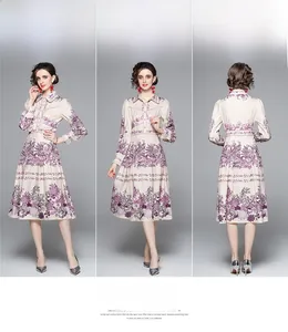 Detailed close-up of retro floral print and button-down collar on vintage midi dress