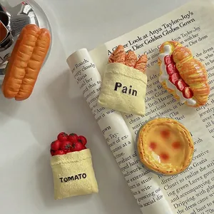 Set of 5 3D creative resin food fridge magnets with realistic bread and tomato designs