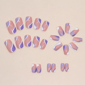 Blue-purple wave pattern press-on nails set in short square shape for women