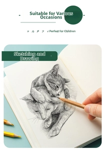 Detail shot of blank sketch notebook showing cat pencil drawing with professional hand sketching.