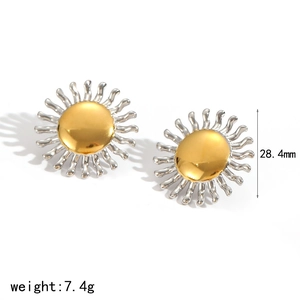 18k gold plated sunburst stainless steel stud earrings for women in 28.4mm diameter