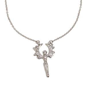 Collier en acier inoxydable argenté avec pendentif ange pour un look élégant et minimaliste