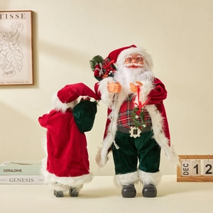 Classic red and green Santa Claus figurines for Christmas home and window decorations